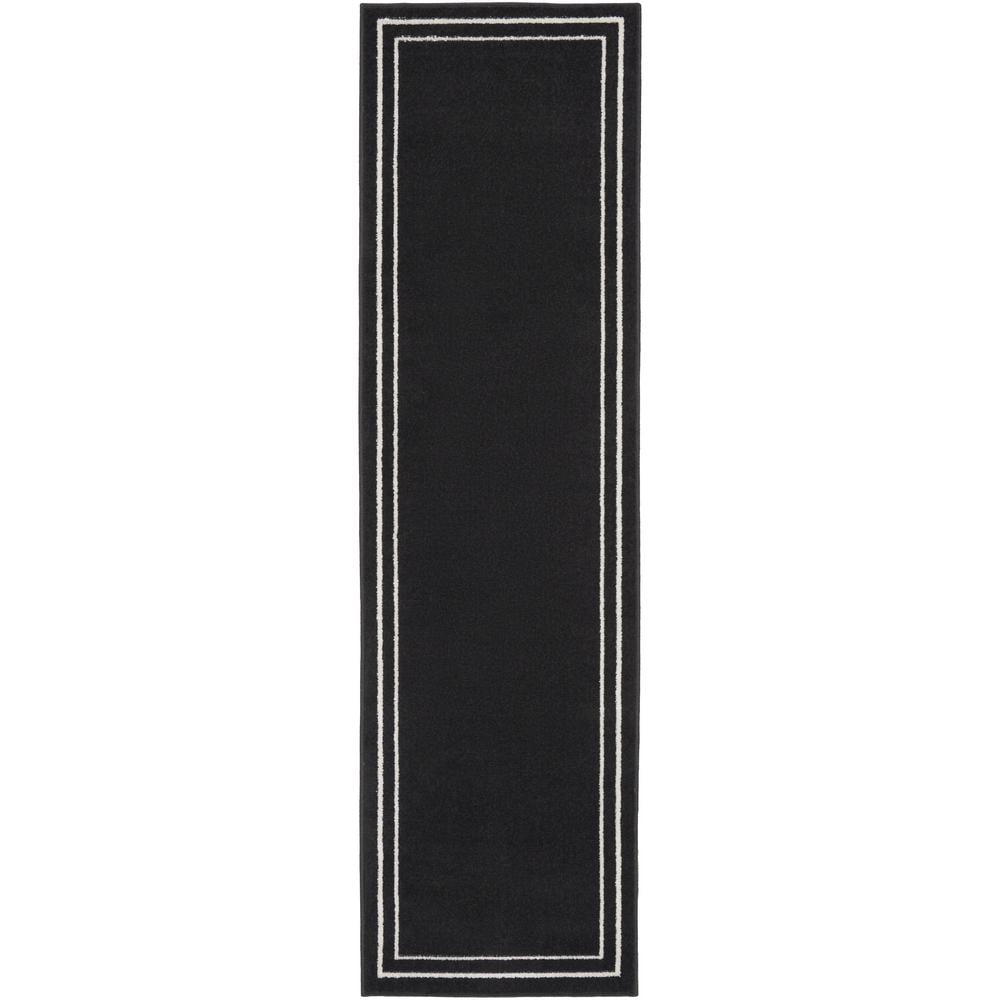 Essential Elegance 24" x 72" Black and Ivory Washable Outdoor Rug