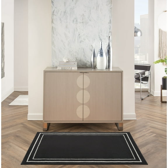 Nourison Essentials Indoor/Outdoor Black Ivory 3' x 5' Area Rug, (3x5)