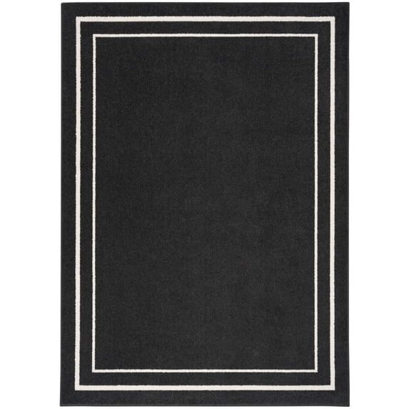 Nourison Essentials 5' x 7' Black Ivory Contemporary Bordered Indoor/Outdoor Area Rug