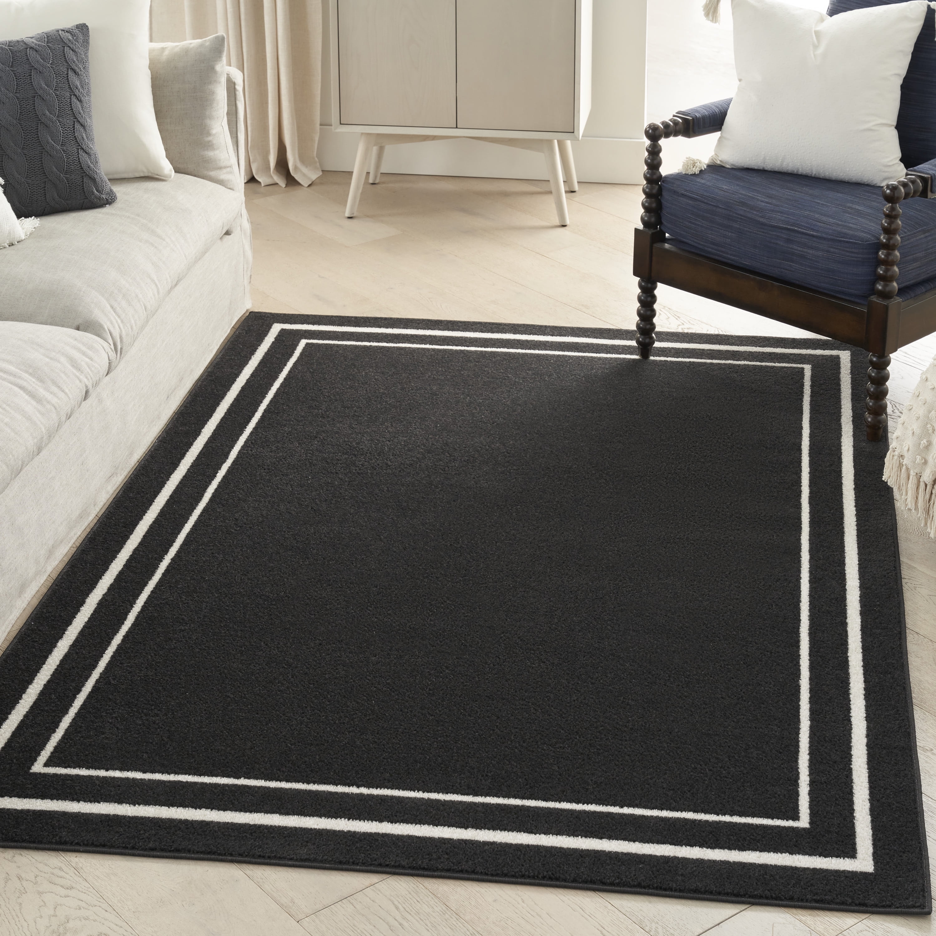 Linon Outdoor Washable Myers Ivory And Black Rug - 36x24