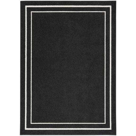 Nourison Essentials Indoor/Outdoor Black Ivory 5' x 7' Area Rug, (5x7)