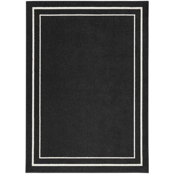 Nourison Essentials Indoor/Outdoor Black Ivory 5' x 7' Area Rug, (5x7)