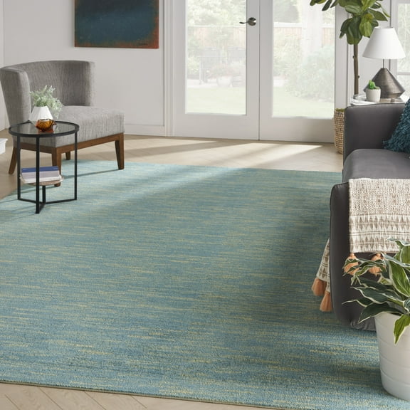 Nourison Essentials Indoor/Outdoor Blue Green 10' x 14' Area Rug, (10x14)