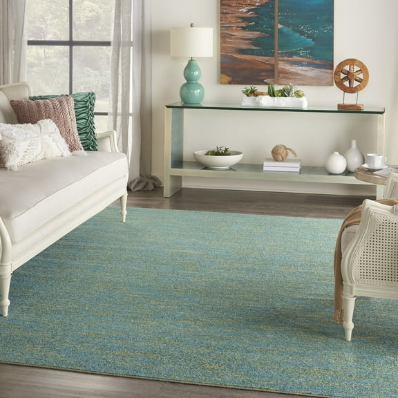 Nourison Essentials Indoor/Outdoor Blue Green 7' x 10' Area Rug, (7x10)