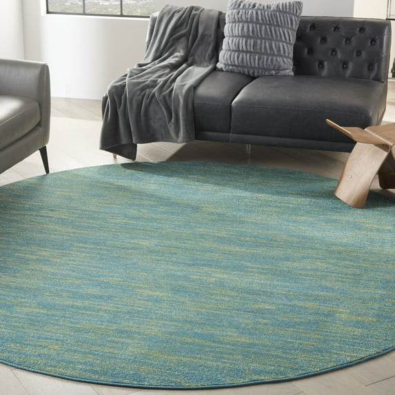Nourison Essentials Indoor/Outdoor Blue Green 8' x round Area Rug, (8 Round)