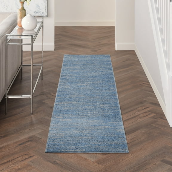 Nourison Essentials Indoor/Outdoor Blue/Grey 2'2" x 10' Area Rug, (2x10)