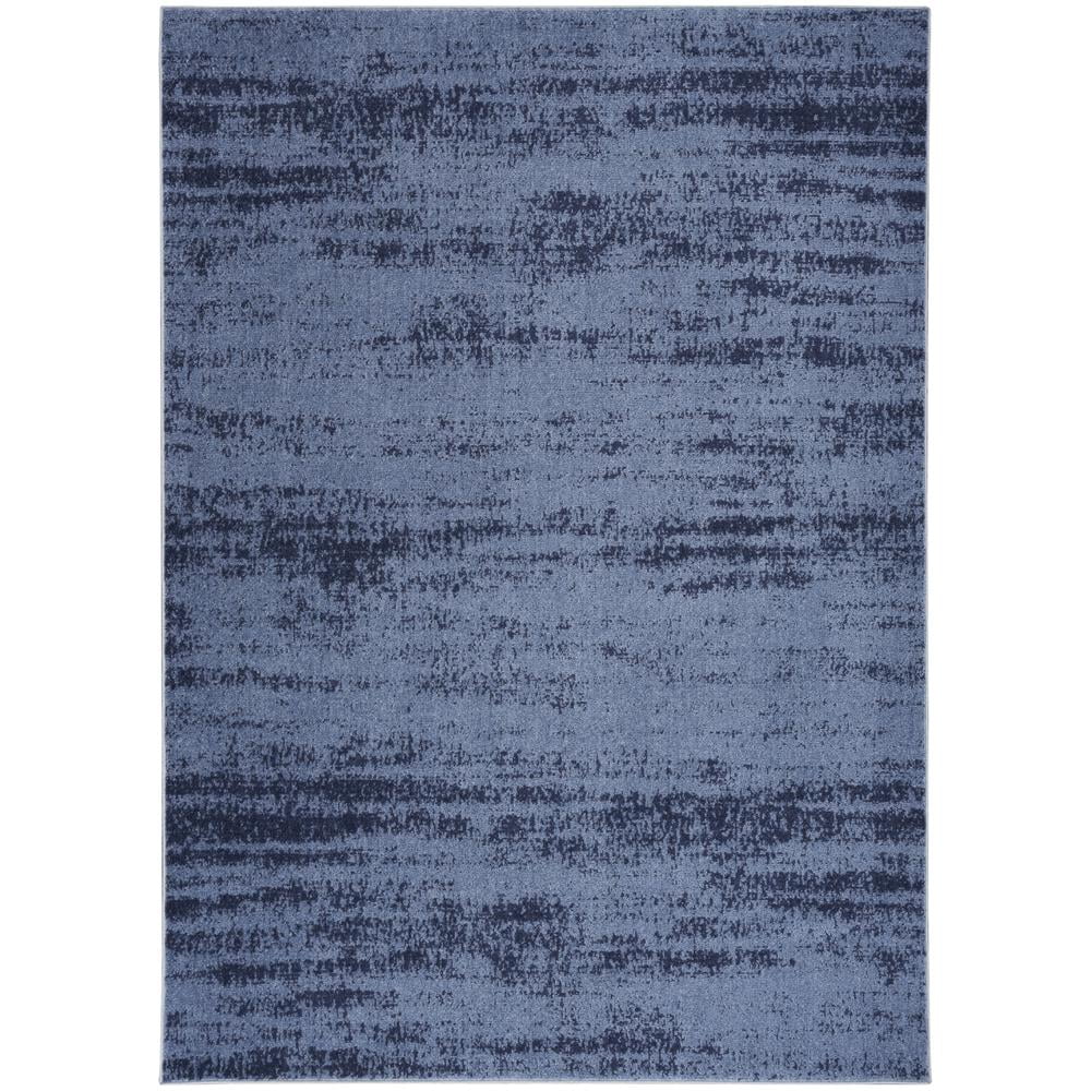 Denim Blue Abstract 4' x 6' Stain-Resistant Outdoor Rug
