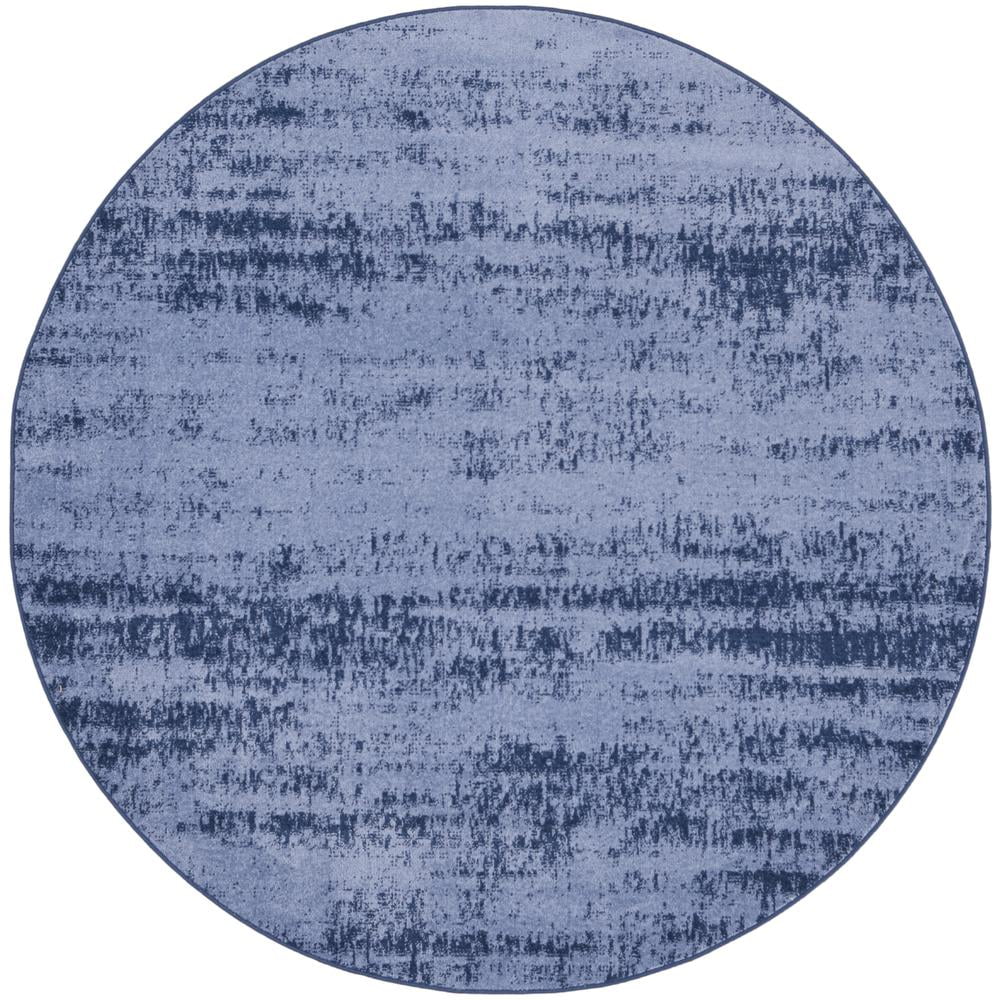 Denim Blue Round Abstract Outdoor Rug 4 ft