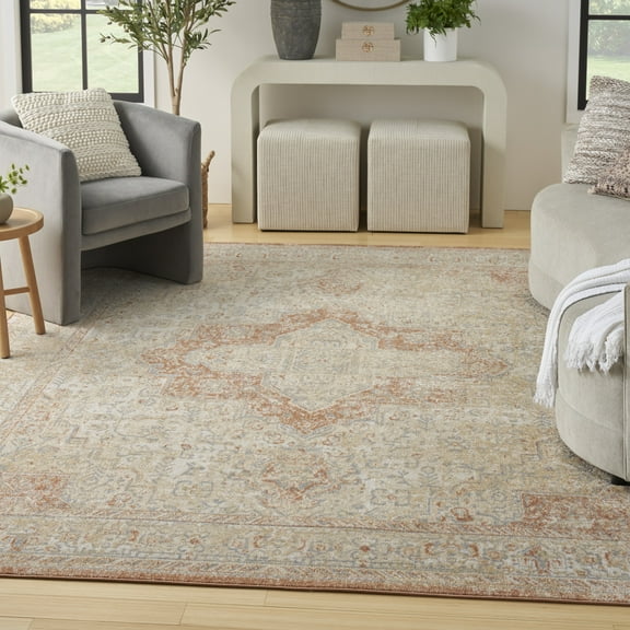 Nourison Essentials Indoor/Outdoor Distressed Beige Rust 8' x 10' Area Rug (8x10)