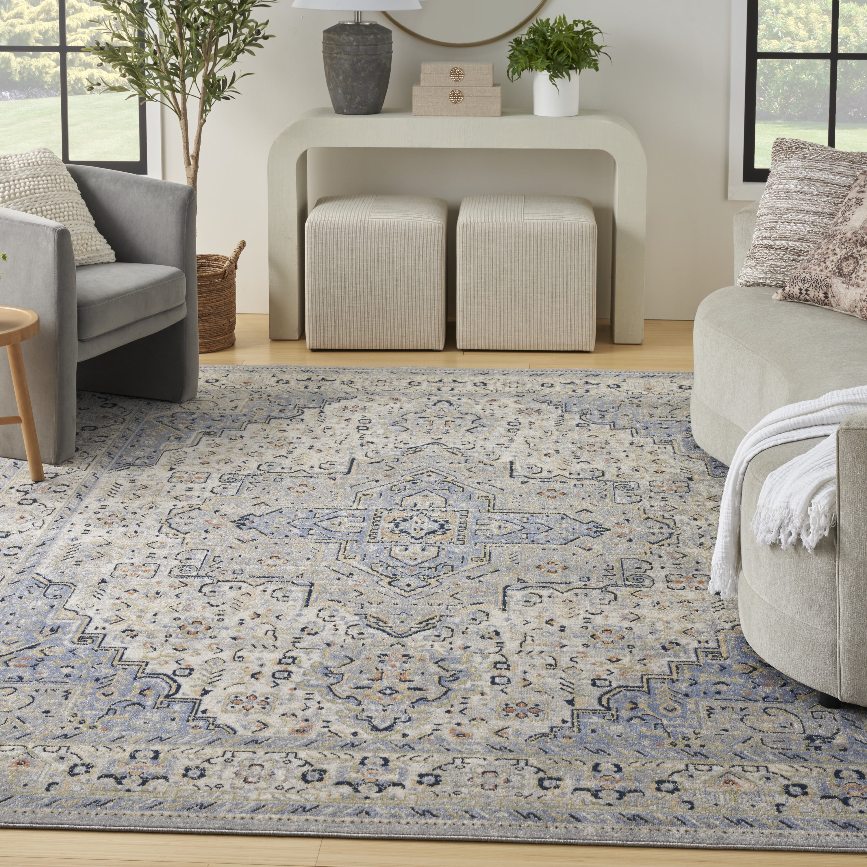 Nourison Essentials Indoor/Outdoor Distressed Blue 8' x 10' Area Rug ...