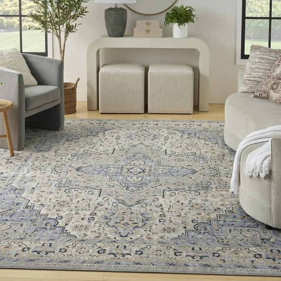 Nourison Essentials Indoor/Outdoor Distressed Blue 8' x 10' Area Rug (8x10)