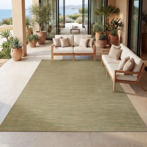 Nourison Essentials Solid Indoor/Outdoor Area Rug Green Gold 8'x10'