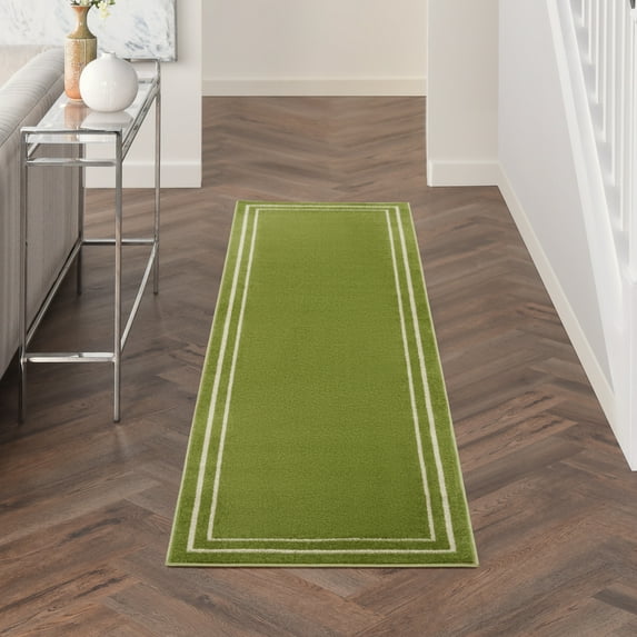 Nourison Essentials Indoor/Outdoor Green Ivory 2'2" x 7'6 Area Rug, (2x8)