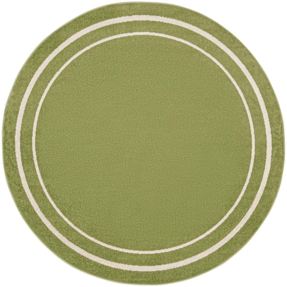 Nourison Essentials Indoor/Outdoor Green Ivory 4' x round Area Rug, (4 Round)