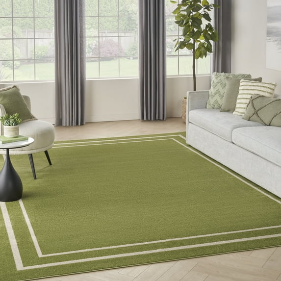Nourison Essentials Indoor/Outdoor Green Ivory 8' x 10' Area Rug, (8x10)