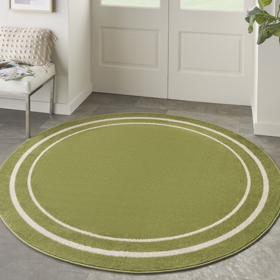 Nourison Essentials Indoor/Outdoor Green Ivory 8' x round Area Rug, (8 Round)