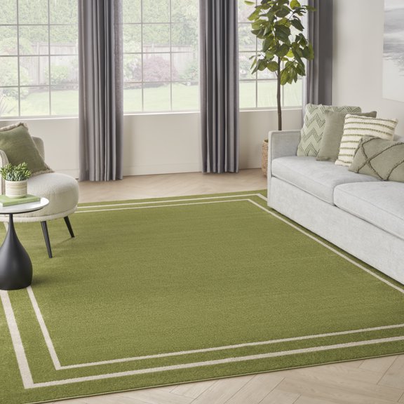Nourison Essentials Indoor/Outdoor Green Ivory 9' x 12' Area Rug, (9x12)