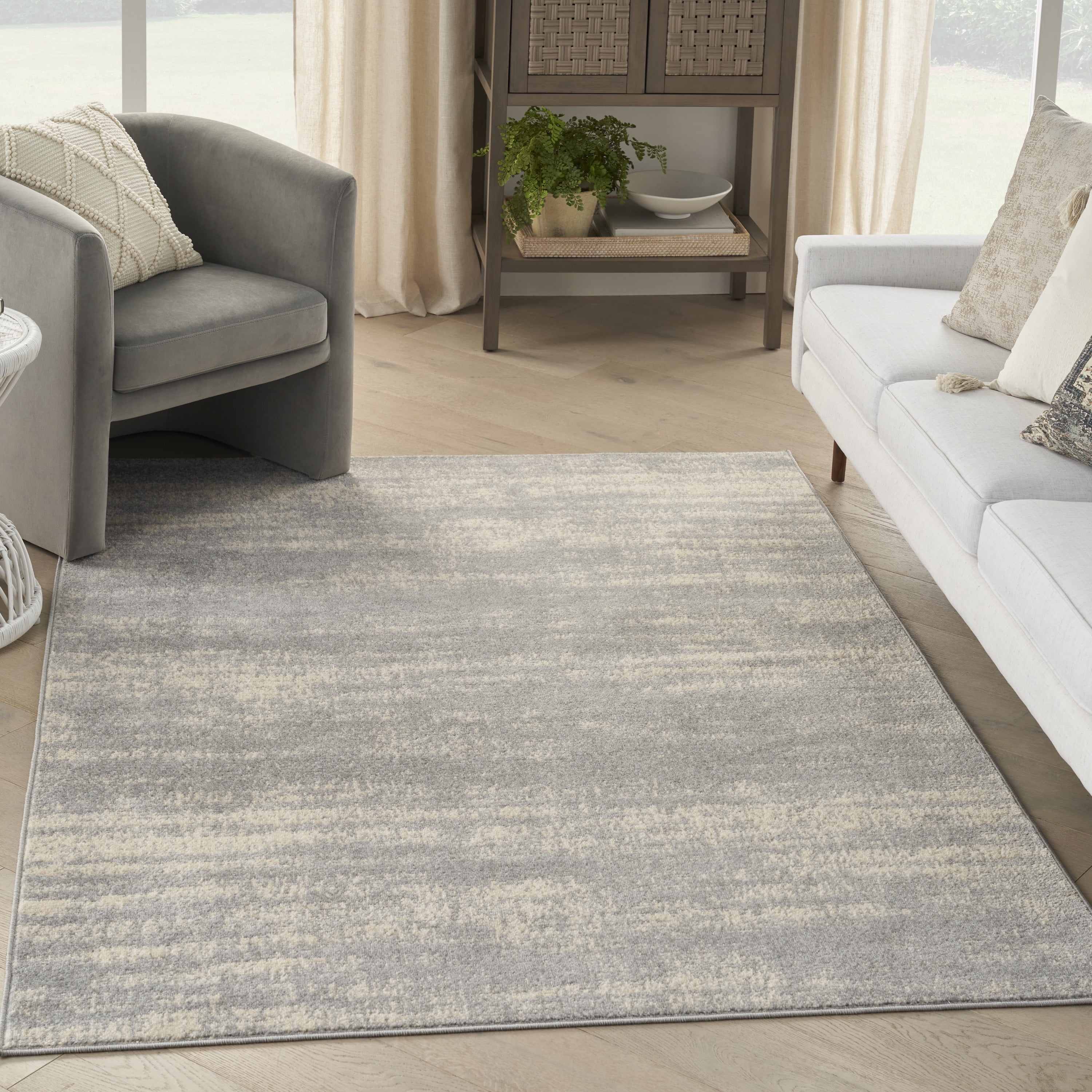 Free Shipping! Nourison Essentials Indoor/Outdoor Grey/Beige 5' x 