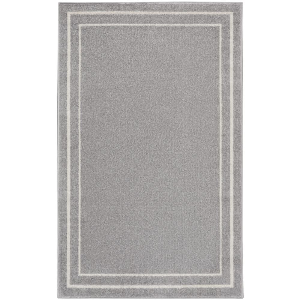 Grey/Ivory 2' x 4' Stain-Resistant Synthetic Area Rug
