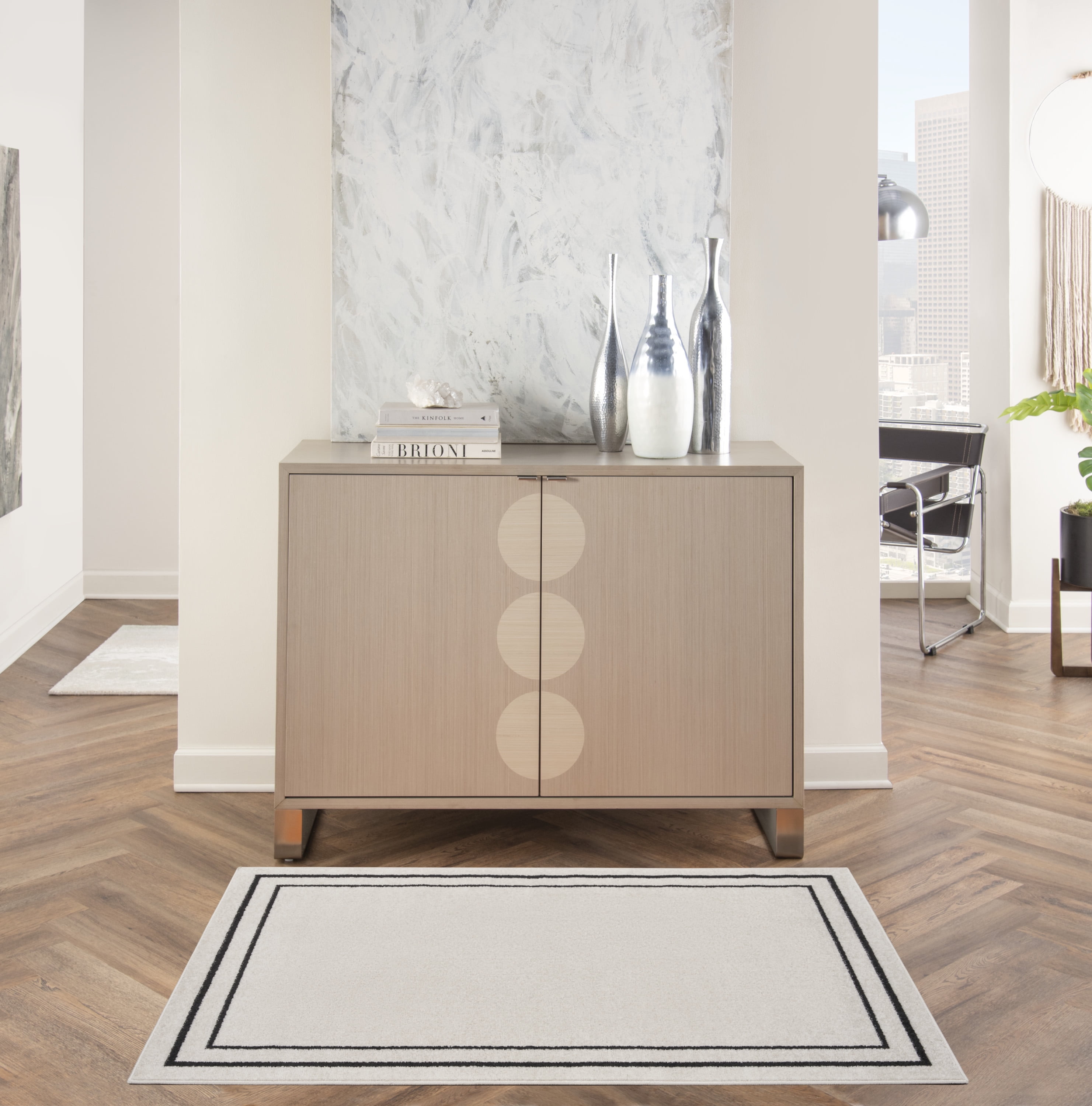 Essential Elegance Ivory/Black Synthetic 2' x 4' Outdoor Rug