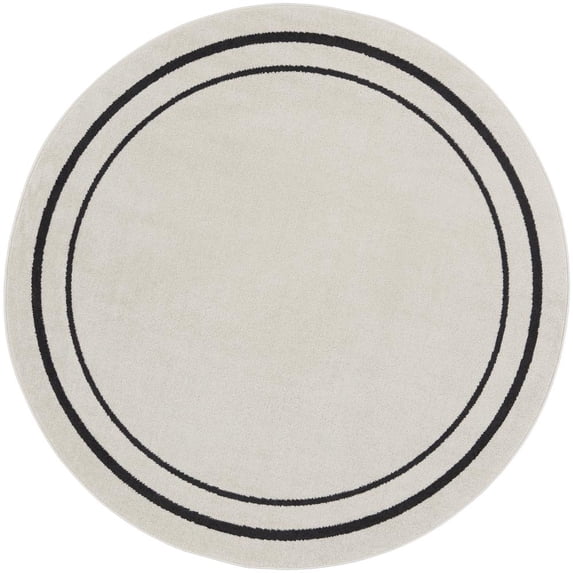 Nourison Essentials Indoor/Outdoor Ivory/Black 4' x round Area Rug, (4 Round)