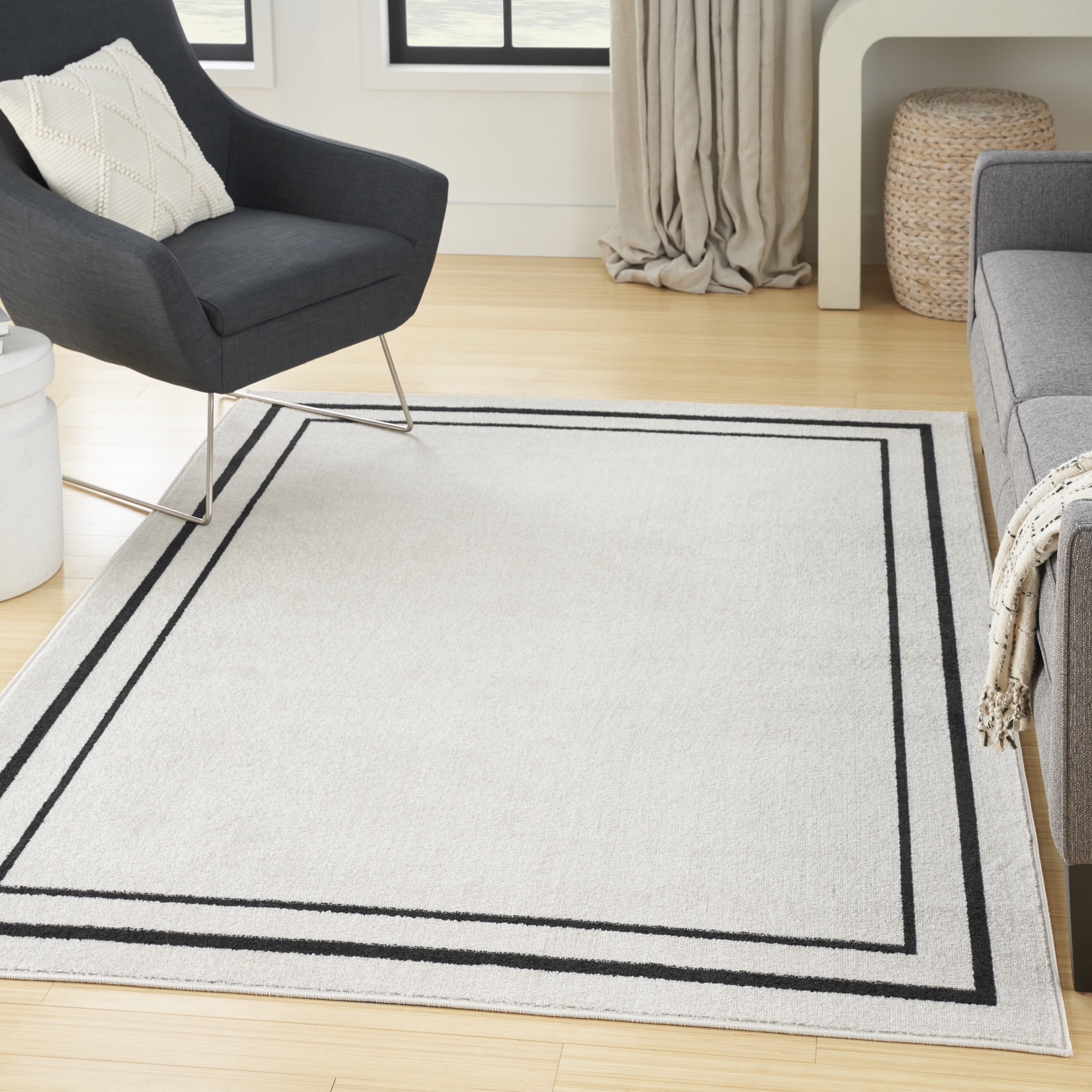 6x7 9 Rug Nourison Essentials Indoor/Outdoor Ivory/Black 6' x 9' Area Rug, (6x9 ...