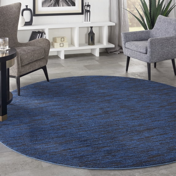 Nourison Essentials Indoor/Outdoor Midnight Blue 8' x round Area Rug, (8 Round)