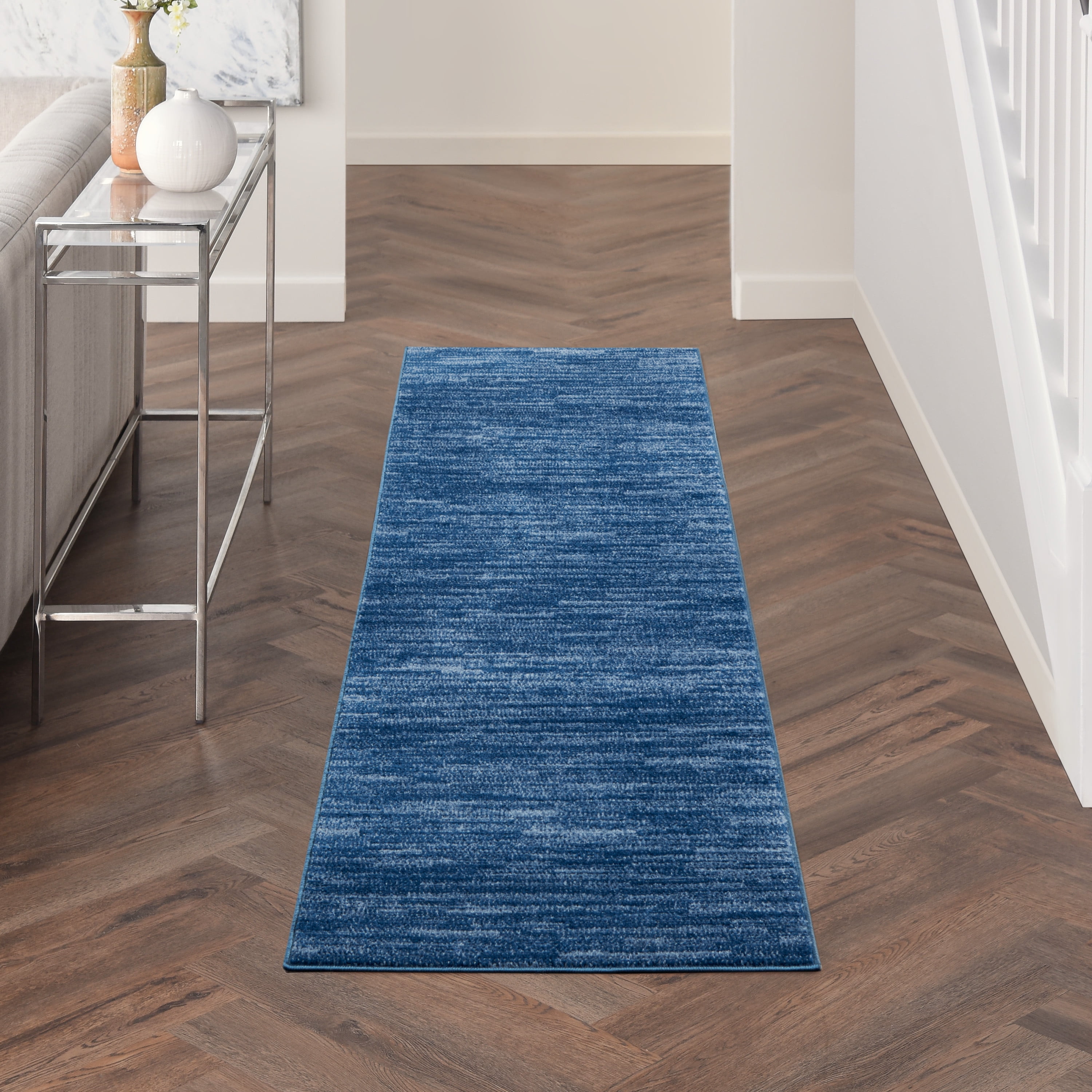 Navy Blue Solid Synthetic Indoor/Outdoor 2'2" x 7'6" Area Rug