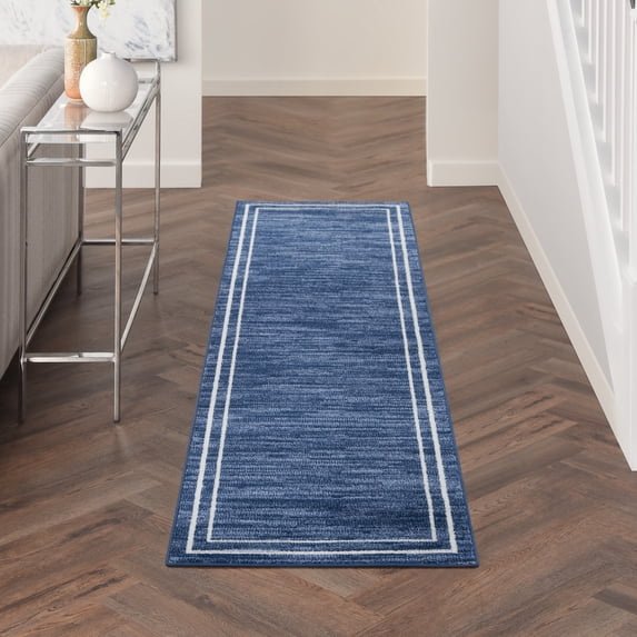 Nourison Essentials Indoor/Outdoor Navy/Ivory 2' x 6' Area Rug, (2x6)