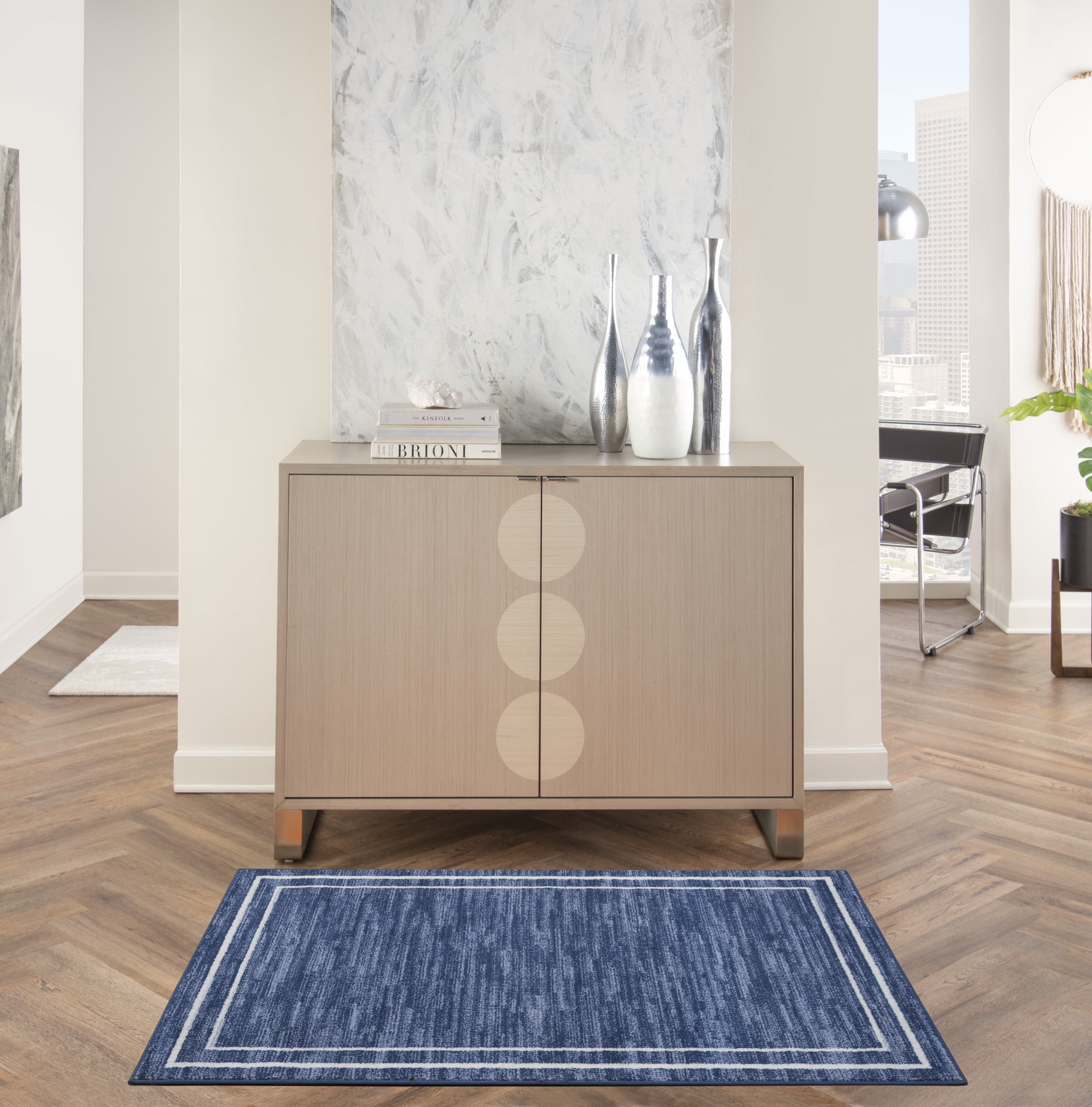 Ivory Rectangular Synthetic Easy Care Reversible Rug 3x5