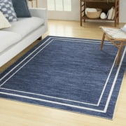 Nourison Essentials Indoor/Outdoor Navy/Ivory 4' x 6' Area Rug, (4x6)