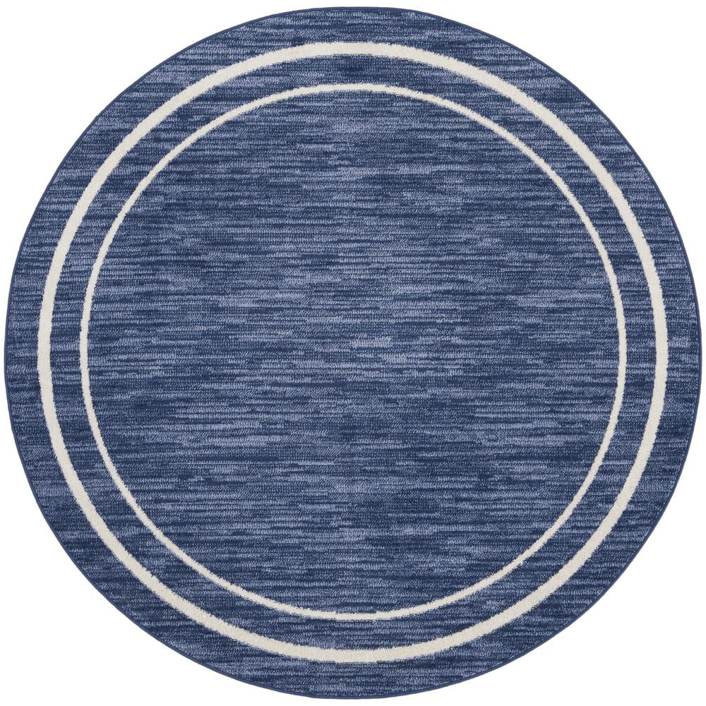 Nourison Essentials Indoor/Outdoor Navy/Ivory 4' x round Area Rug, (4 ...
