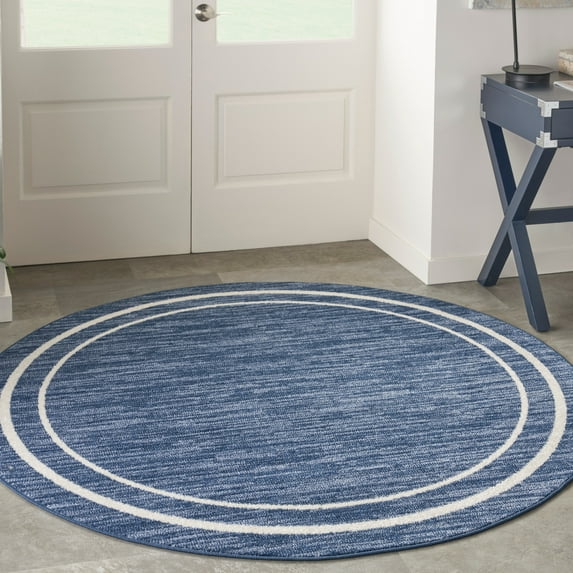 Nourison Essentials Indoor/Outdoor Navy/Ivory 8' x round Area Rug, (8 Round)