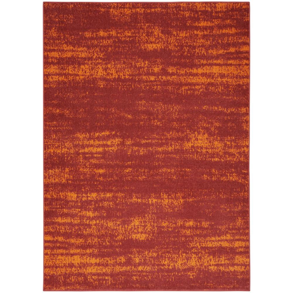 Red Abstract Synthetic Reversible Washable 4' x 6' Rug