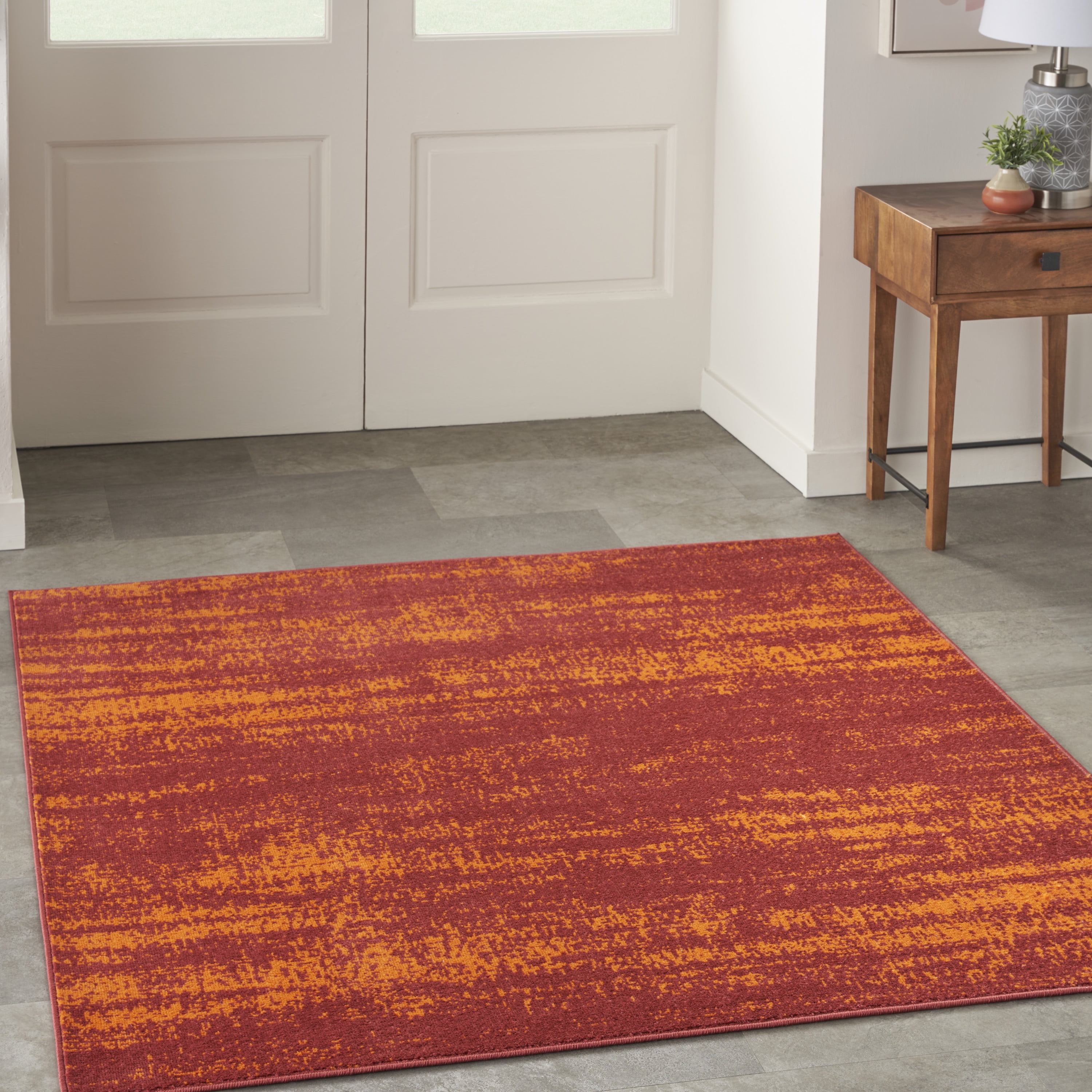 Nourison Essentials 5' Square Red Abstract Synthetic Indoor/Outdoor Rug