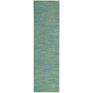 Nourison Essentials Low Pile Indoor Outdoor Runner Rug 2'2" x 14' Blue Green