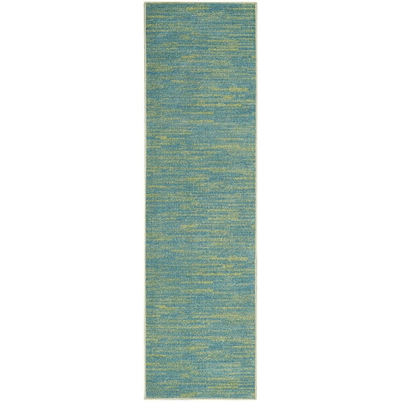 Nourison Essentials Low Pile Indoor Outdoor Runner Rug 2'2" x 14' Blue Green