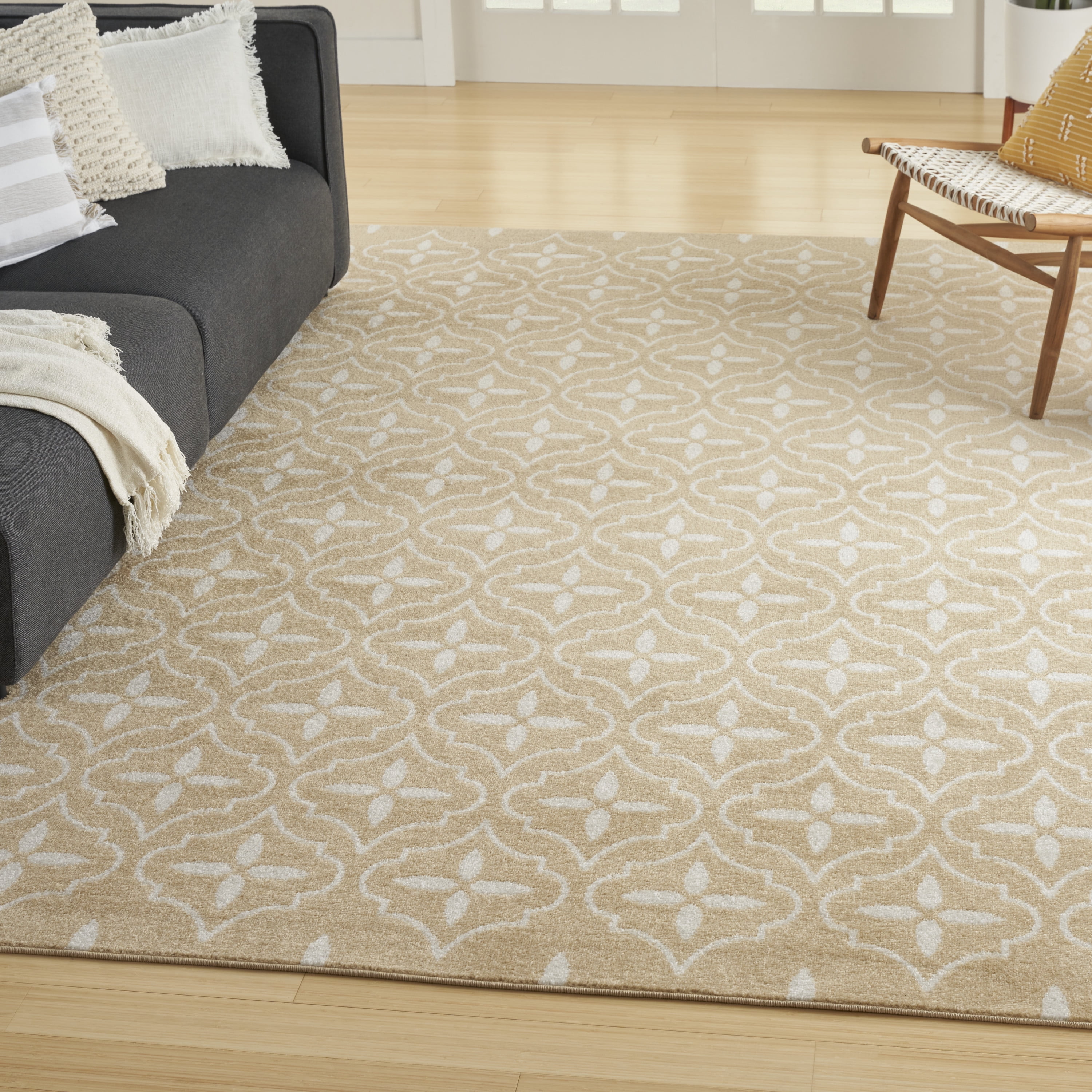 Ivory Beige Moroccan Trellis 6' x 9' Outdoor Rug