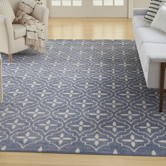 Nourison Essentials Outdoor Blue Ivory 8' x 10' Area Rug (8x10)