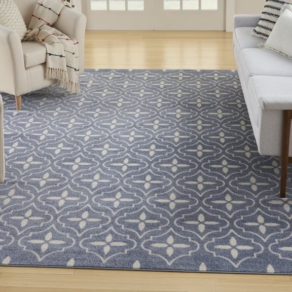 Nourison Essentials Outdoor Blue Ivory 8' x 10' Area Rug (8x10)