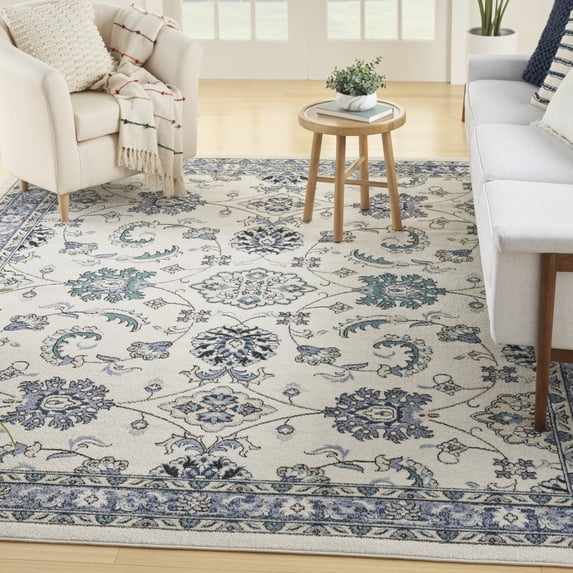 Nourison Essentials Outdoor Ivory Blue 5' x 7' Area Rug (5x7)
