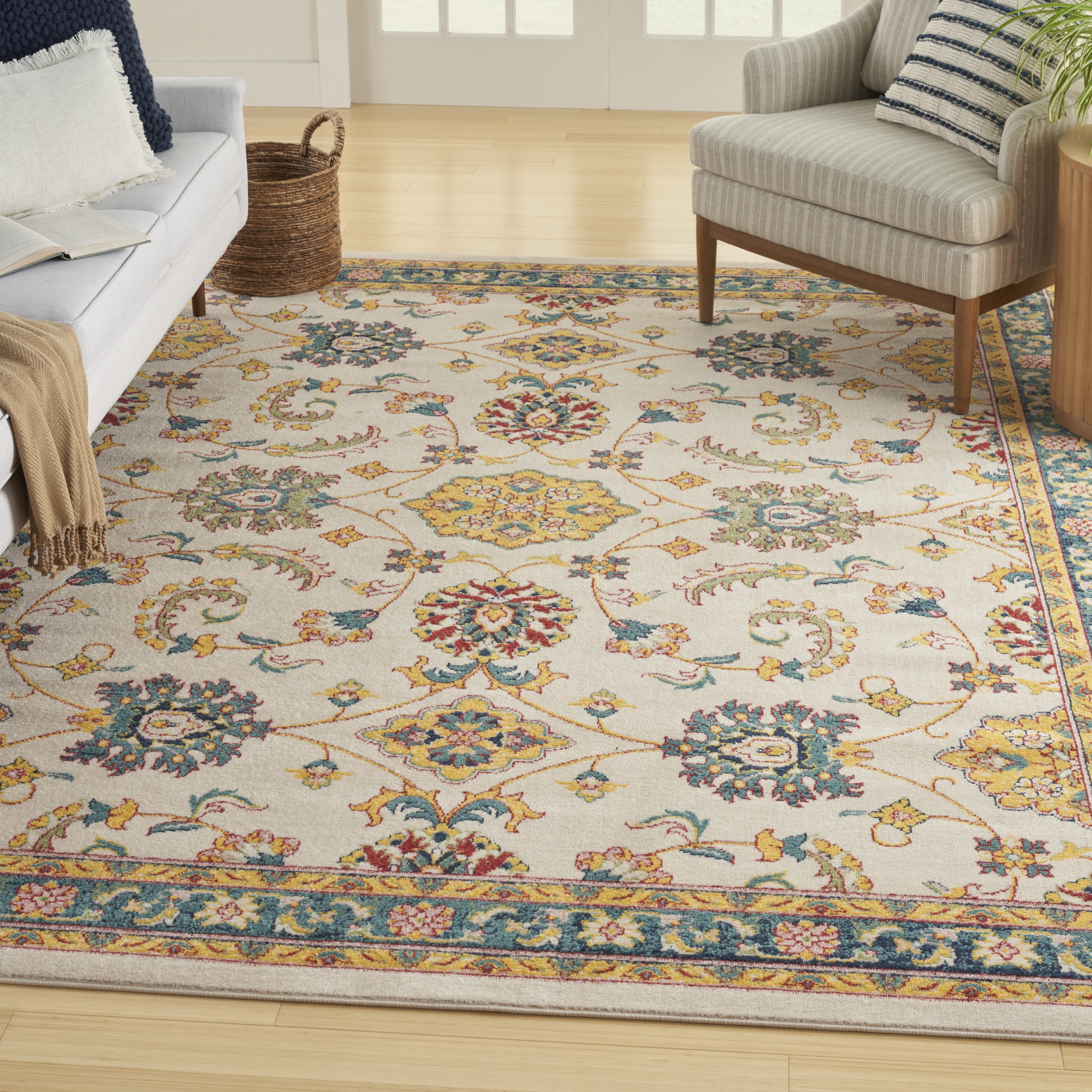 Ivory Gold Persian Floral 8' x 10' Synthetic Area Rug