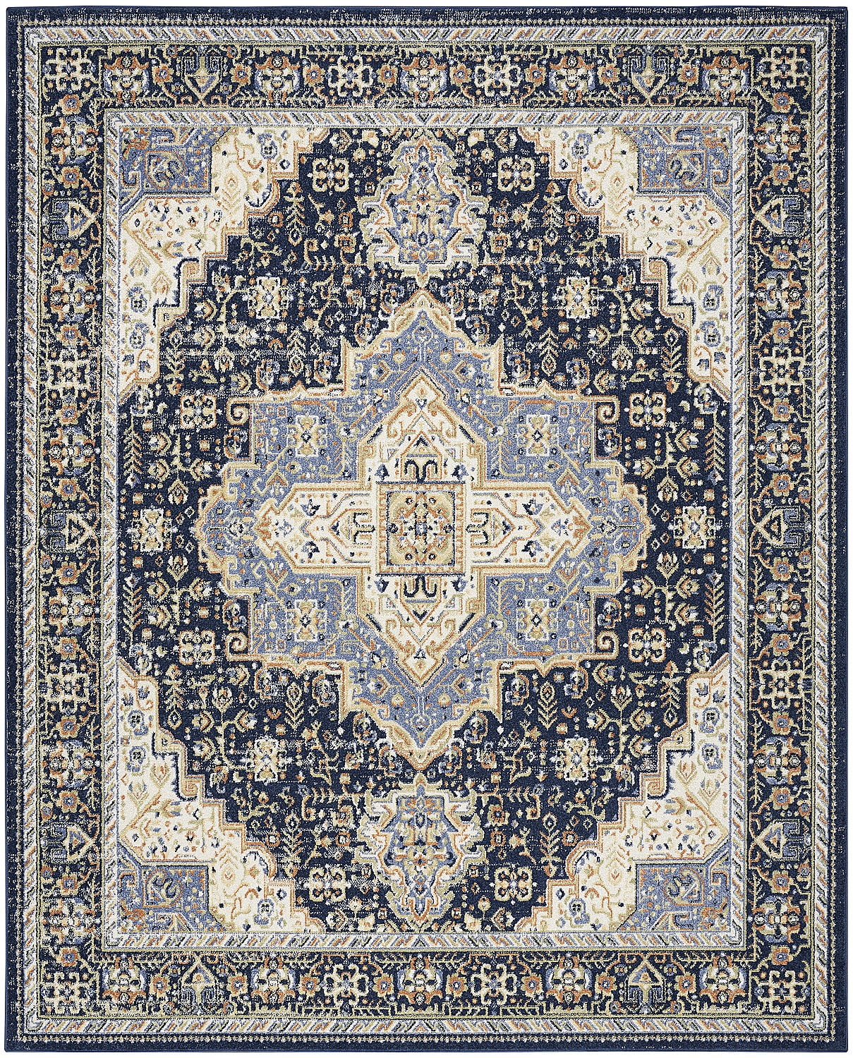 Navy and Beige Synthetic Rectangular 8' x 10' Area Rug