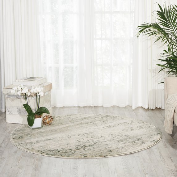 Nourison Euphoria Damask Bone 5'3" x ROUND Area Rug, (5 Round)