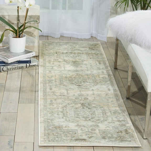 Nourison Euphoria Distressed Vintage Ivory 2'2" x 7'6" Area Rug, (8' Runner)