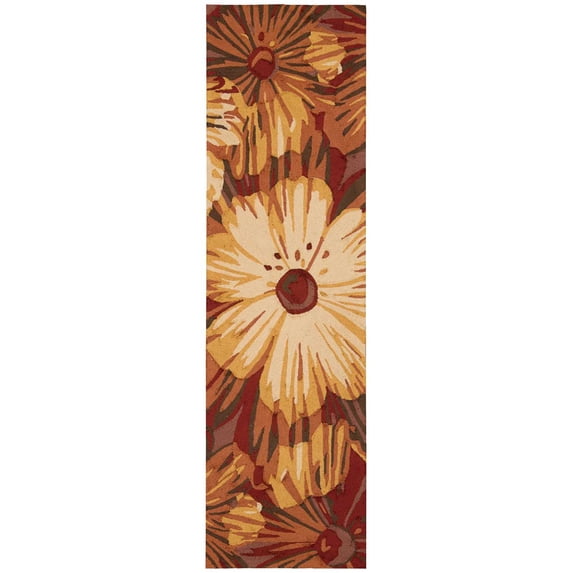 Nourison Fantasy Abstract Floral Area Rug Red 2'3" x 8' Runner 8' Runner Runner, Indoor, Handmade Entryway, Kitchen, Living Room Beige Runner,