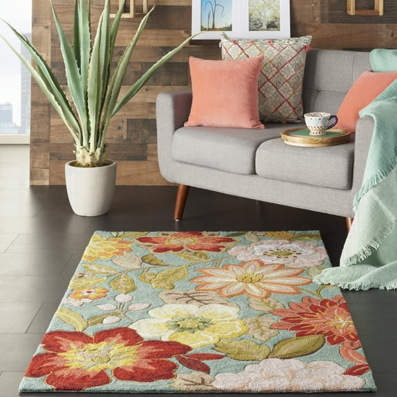 Nourison Fantasy Floral Aqua 3'6" x 5'6" Area Rug, (4x6)