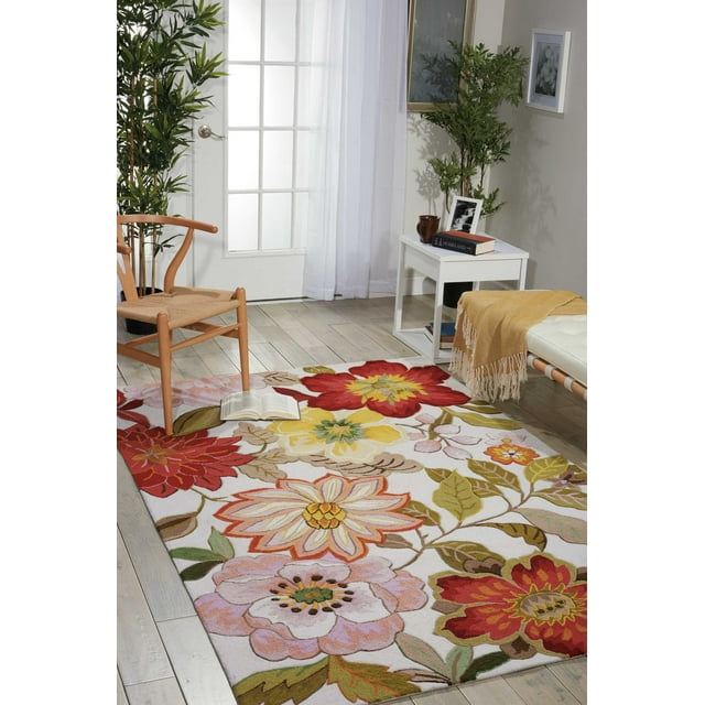 Nourison Fantasy Modern Floral Ivory 9' x 12' Area Rug, (9' x 12 ...