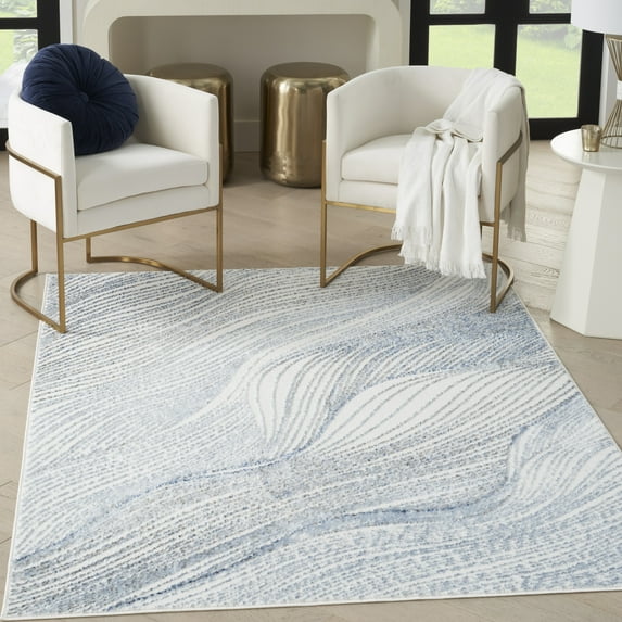 Nourison Fascination Modern Ivory Blue 7'10" x 9'10" Area Rug (8x10)