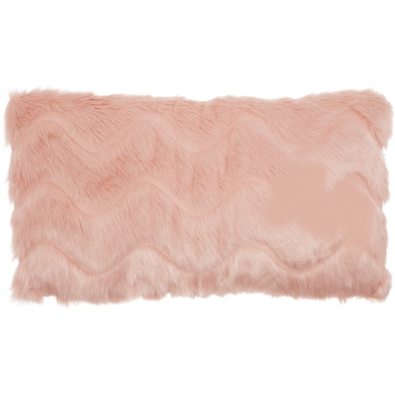 Nourison Faux Fur Solid Blush Decorative Throw Pillow , 14" x 24"